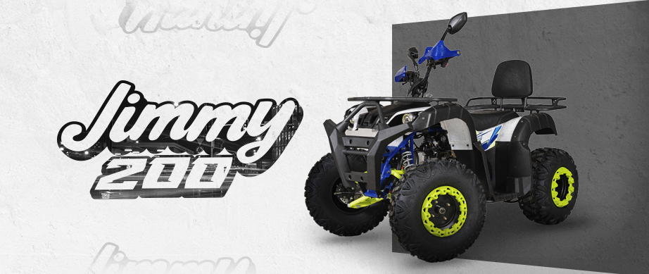 Cuatrimoto potente Jimmy 200 blanca con detalles azules y negros para barro Bel Motos