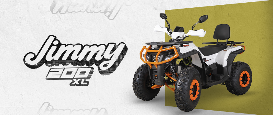 Cuatrimoto premium Jimmy 200 XL blanca con detalles naranja y negros para expediciones Bel Motos